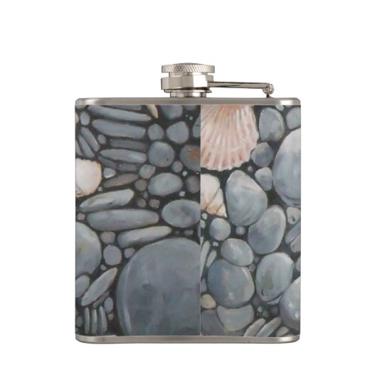 Strandstenen schelpen steentjes rotsen schilderen  heupfles (Achterkant)