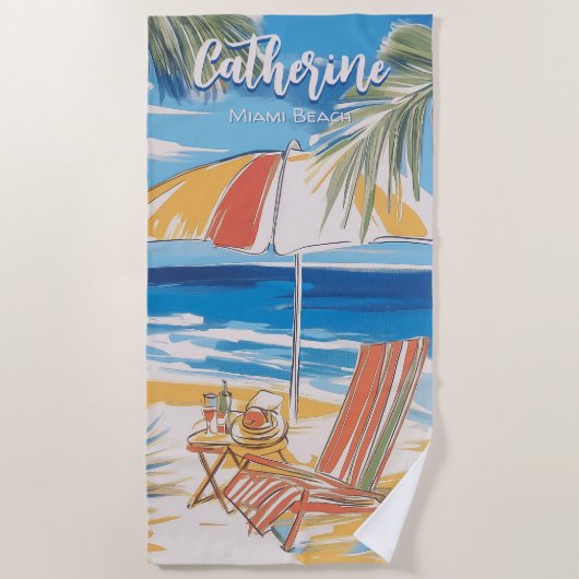 Strandstoel bij de oceaan strandlaken (Voorkant)