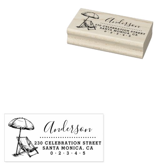 Strandstoel & Paraplu Script Naam Retouradres Rubberstempel (Gestempeld)
