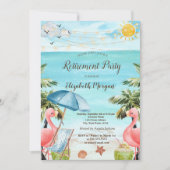 Strandstoel, Parasol, Palm, Roze Flamingo's Kaart (Voorkant)