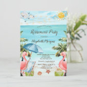 Strandstoel, Parasol, Palm, Roze Flamingo's Kaart (Staand voorkant)