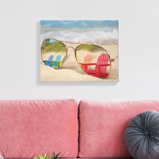 Strandstoel reflectie in vlieger zonnebril canvas afdruk (Insitu (Woonkamer))