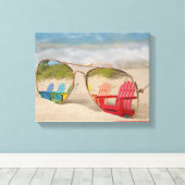 Strandstoel reflectie in vlieger zonnebril canvas afdruk (Insitu (Houten vloer))