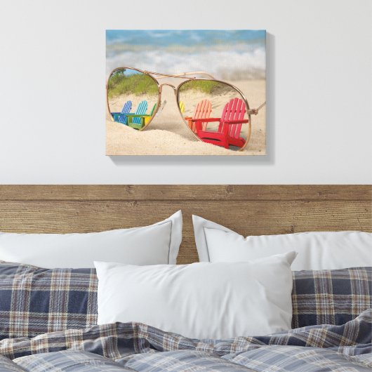 Strandstoel reflectie in vlieger zonnebril canvas afdruk (Insitu (Slaapkamer))