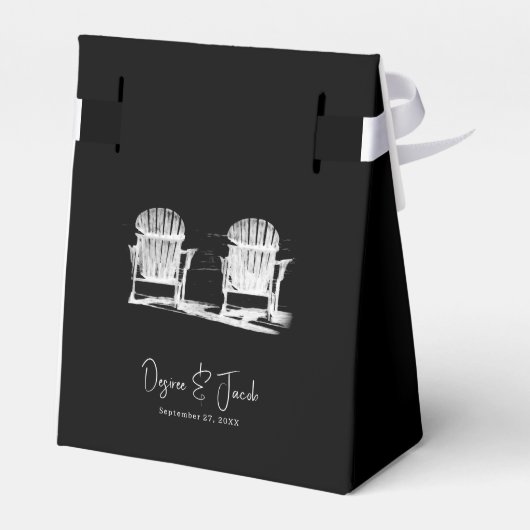 Strandstoelen Adirondack Zwart-wit bruiloft Bedankdoosjes (Achterkant)