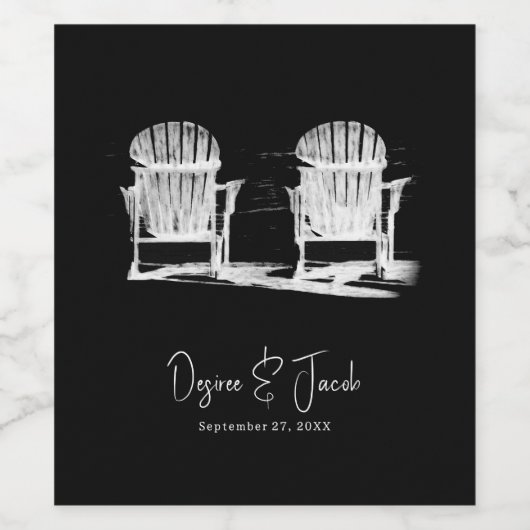 Strandstoelen Adirondack Zwart-wit bruiloft Wijn Etiket (Enkel label)