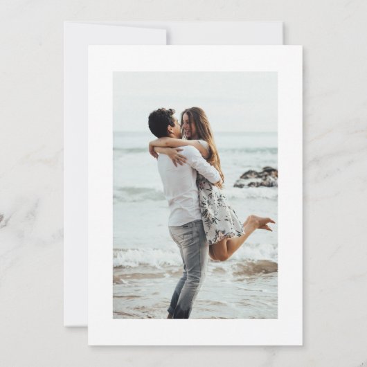 Strandstoelen voor bruiloft met foto van zonsonder save the date (Achterkant)