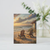 Strandstoelen Zonsondergang Kust Oceaan Vakantie Briefkaart (Staand voorkant)