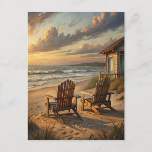 Strandstoelen Zonsondergang Kust Oceaan Vakantie Briefkaart