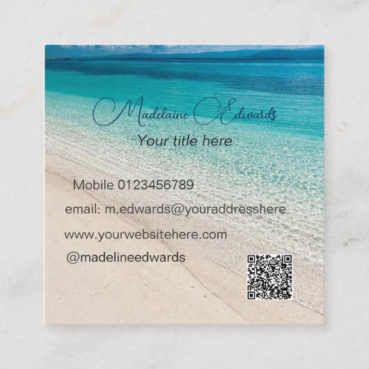 Strandtafereel Blauw Moderne Kust Vierkante Visitekaartje (Achterkant)