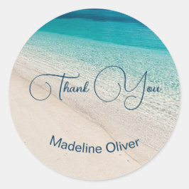 Strandtafereel Blauw Zand Modern Dank u Ronde Sticker