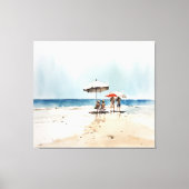 Strandtafereel met mensen en paraplu's aan het wat canvas afdruk (Voorkant)