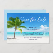 Strandtafereel met Palm Tree Wedding Save the Date (Voorkant / Achterkant)