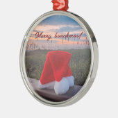 Strandtafereel met Santa hat en sunrise Ornament (Links)