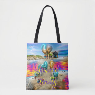 Strandtas Familie Zand Welkom Ballonnen Tote Bag