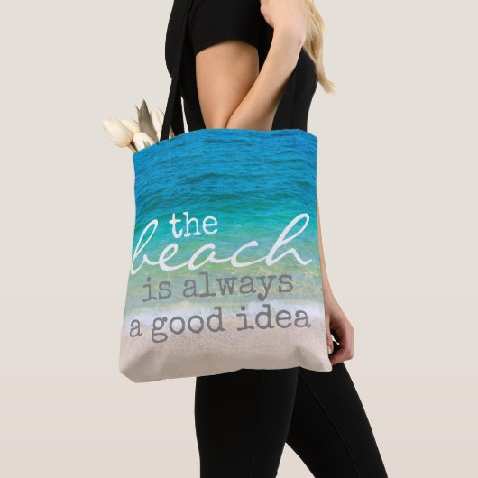 Strandtas zee en zand met tekst tote bag (Dichtbij)