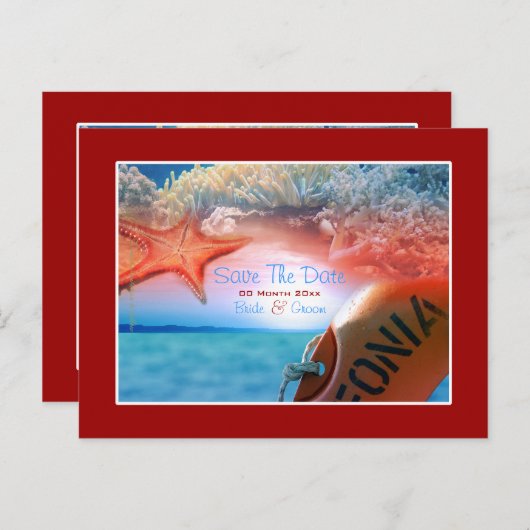 Strandthema bruiloft tropische cruise aankondigingskaart (Voorkant / Achterkant)