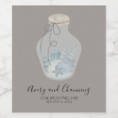 Strandthema "Onze trouwdag" met schelpen Wijn Etiket (Enkel label)