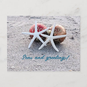 Strandthema Post Kaart met zeesterren en Ornamente
