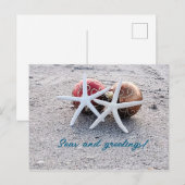 Strandthema Post Kaart met zeesterren en Ornamente (Voorkant / Achterkant)