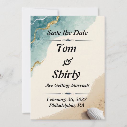 Strandthema save the date-kaarten date (Voorkant)