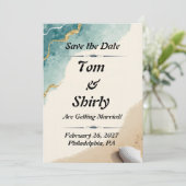 Strandthema save the date-kaarten date (Staand voorkant)