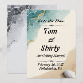 Strandthema save the date-kaarten date (Voorkant / Achterkant)