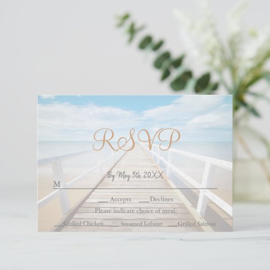 Strandthema Seaside / Oceanside Wedding RSVP Kaart (Staand voorkant)