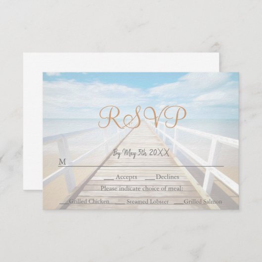 Strandthema Seaside / Oceanside Wedding RSVP Kaart (Voorkant / Achterkant)