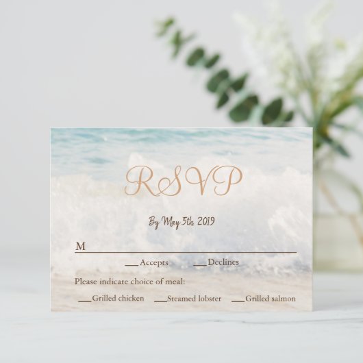 Strandthema Seaside / Oceanside Wedding RSVP Kaartje (Staand voorkant)