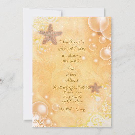 Strandthema trouw verjaardagsfeestje koraal kaart (Achterkant)