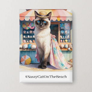 Strandthema voor Siamese kattenliefhebbers Button