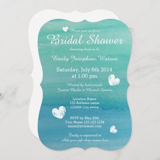 Strandthema waterverf bruidsdouche uitnodigingen (Voorkant / Achterkant)