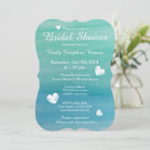 Strandthema waterverf bruidsdouche uitnodigingen (Staand voorkant)