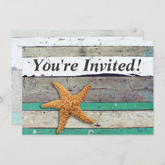 Strandthema Zeester Huwelijk Rustiek Kaart (Voorkant / Achterkant)