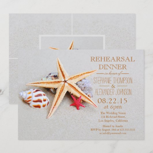 Strandthema Zeester Zeeschelp Repetitie Diner Kaart (Voorkant / Achterkant)