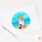 Strandtijd Corgi Ronde Sticker (Envelop)