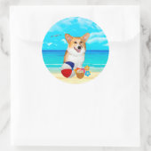 Strandtijd Corgi Ronde Sticker (Tas)