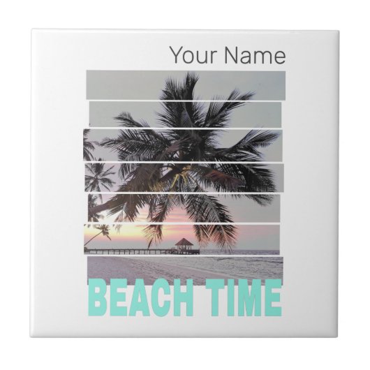 Strandtijd Pier Palm Sunset Souvenir Tegeltje (Voorkant)