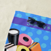Strandtowel Liquorice Candy Allsorts. Blauw Strandlaken (In situ)