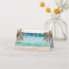 strandtropische palmbomen bruiloft plaatskaart