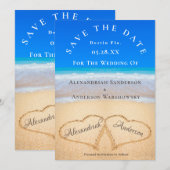 Strandtrouw 2 Harten in het Zand  Save the Date Kaart (Voorkant / Achterkant)