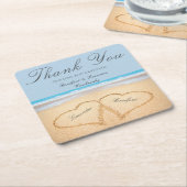 Strandtrouw 2 Harten in het Zand Trouwpapier Kartonnen Onderzetters (Schuin)