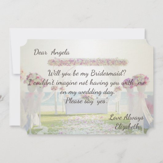 Strandtrouw, bloemstuk bruidsmeisje kaart (Achterkant)