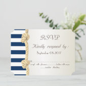 Strandtrouw,Navy Touw,Schelpen Strepen RSVP Kaart (Staand voorkant)