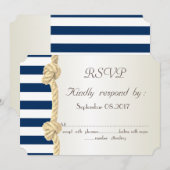 Strandtrouw,Navy Touw,Schelpen Strepen RSVP Kaart (Voorkant / Achterkant)