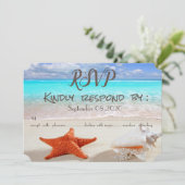 Strandtrouw Sand Schelpen RSVP Kaart (Staand voorkant)