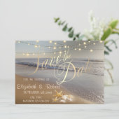 Strandtrouw Schelp snoer lichten SaveThe Date Save The Date (Staand voorkant)
