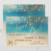 Strandtrouw Schelpen Lichten Bewaar De Datum Save The Date (Voorkant / Achterkant)