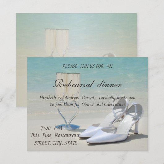 Strandtrouwdag,Glas,Hoge Hakken  Oefendiner Kaart (Voorkant / Achterkant)